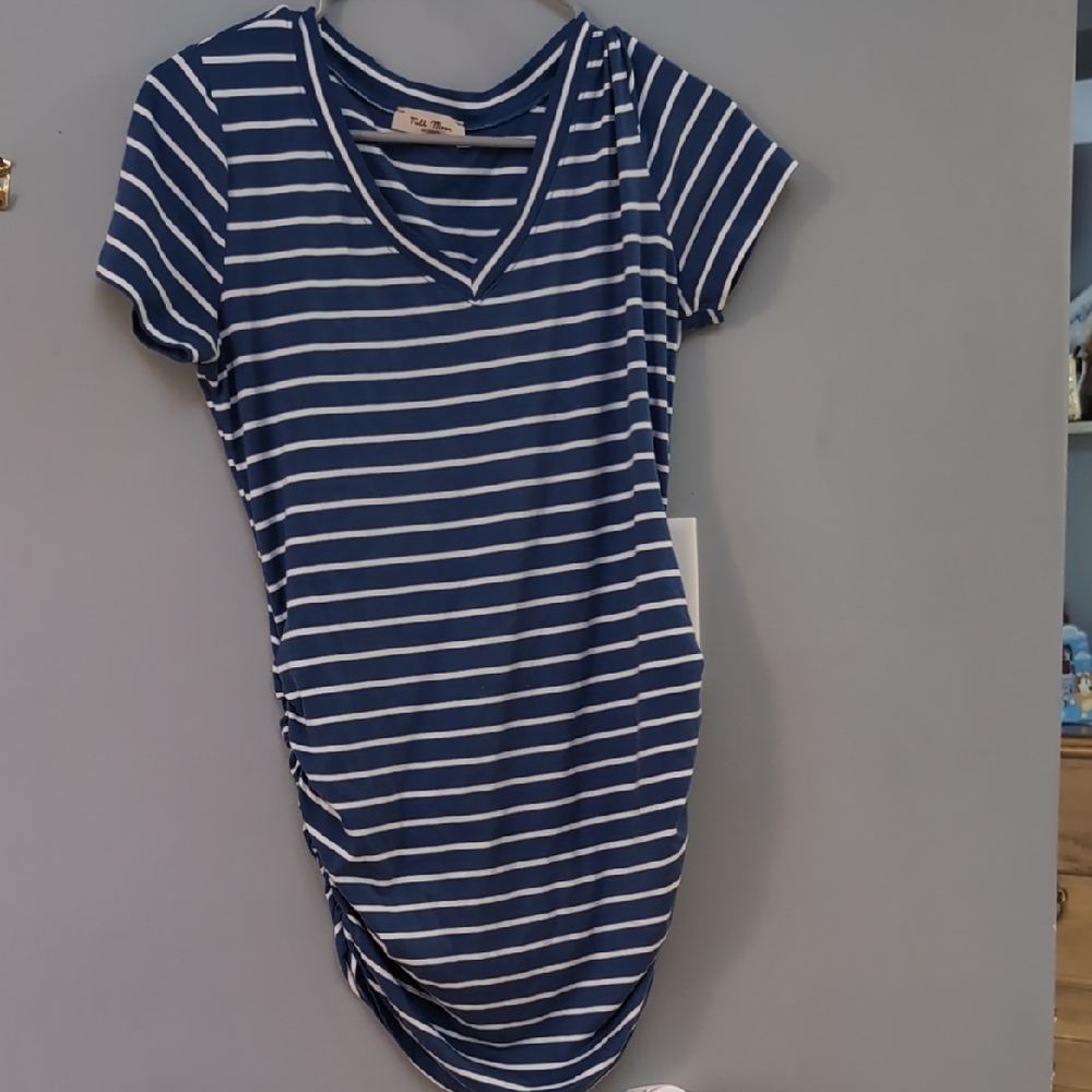 Blue and White Striped V-Neck Dress